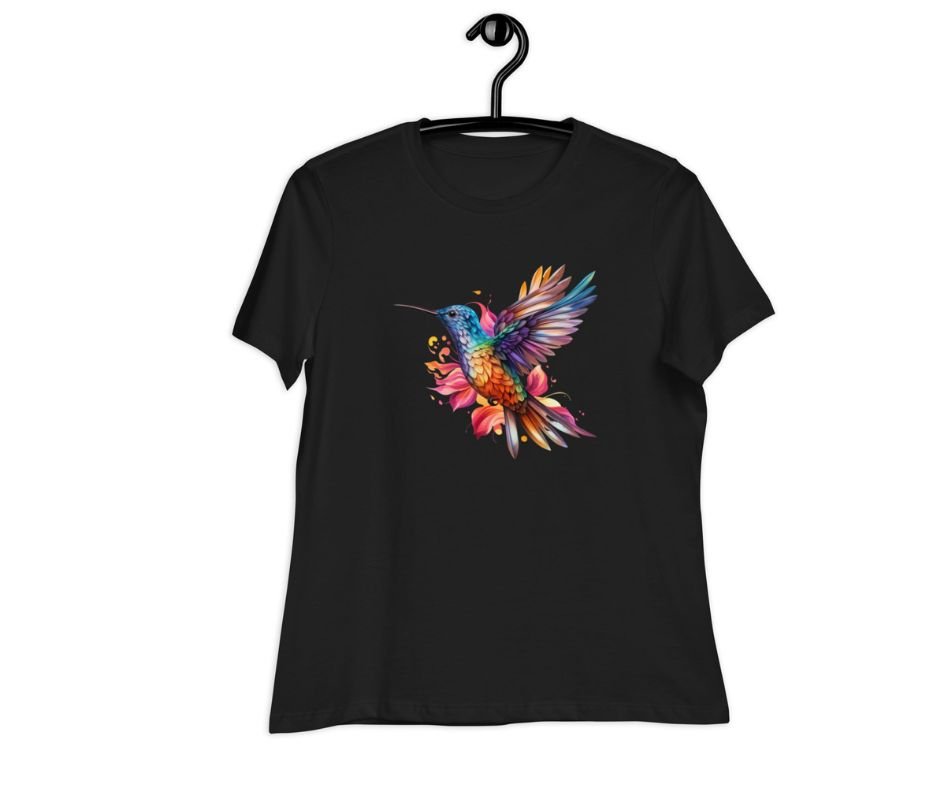 Floral Hummingbird Tshirt - Black, for Women