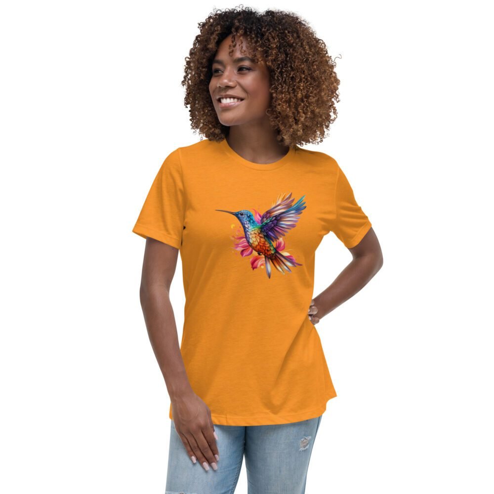 Floral Hummingbird Tshirt - For Women, Yellow