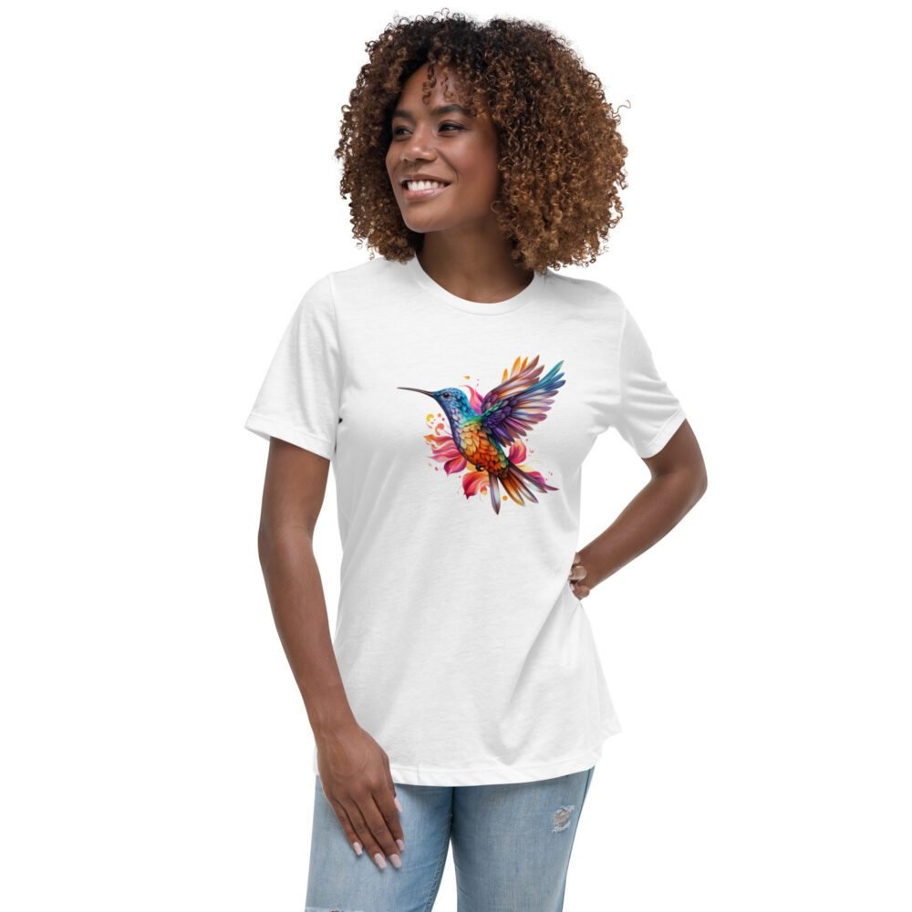 Floral Hummingbird Tshirt - For Women, White