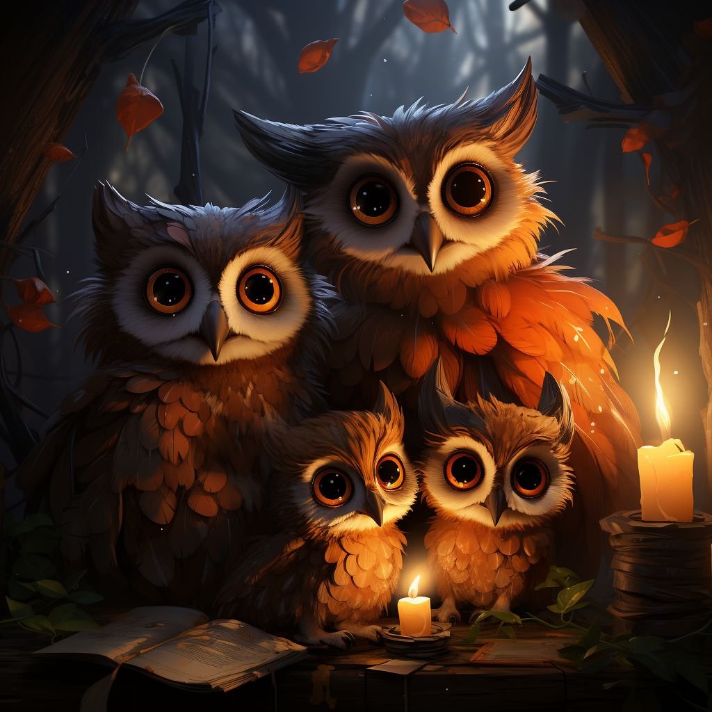 Cute Owl Family Art