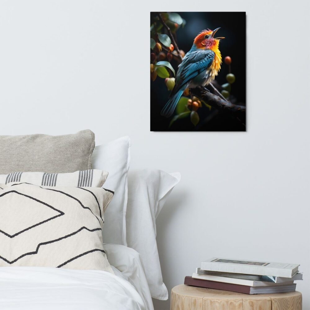 Cute and colorful bird metal print on wall