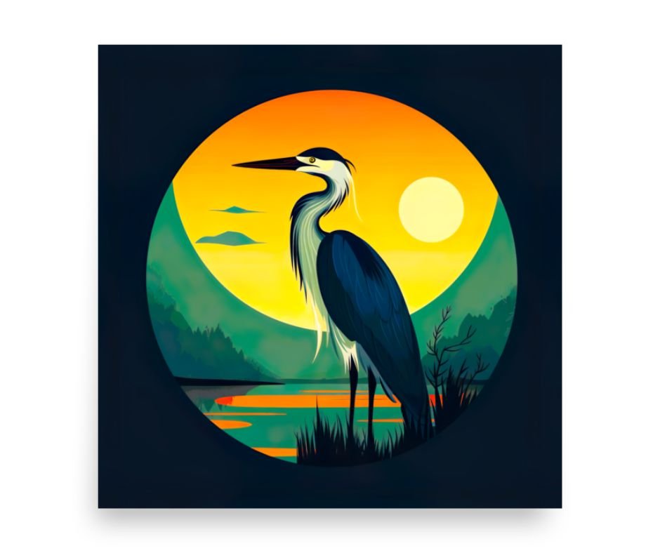 Full Moon - Blue Heron Poster Wall Art