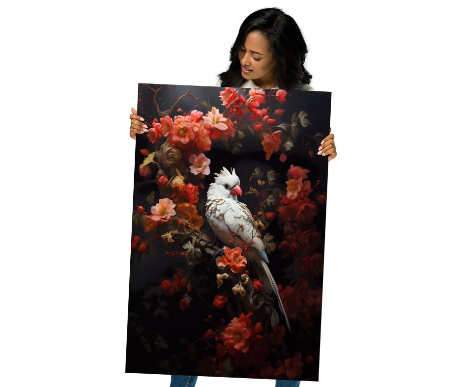 White Parrot Floral Poster