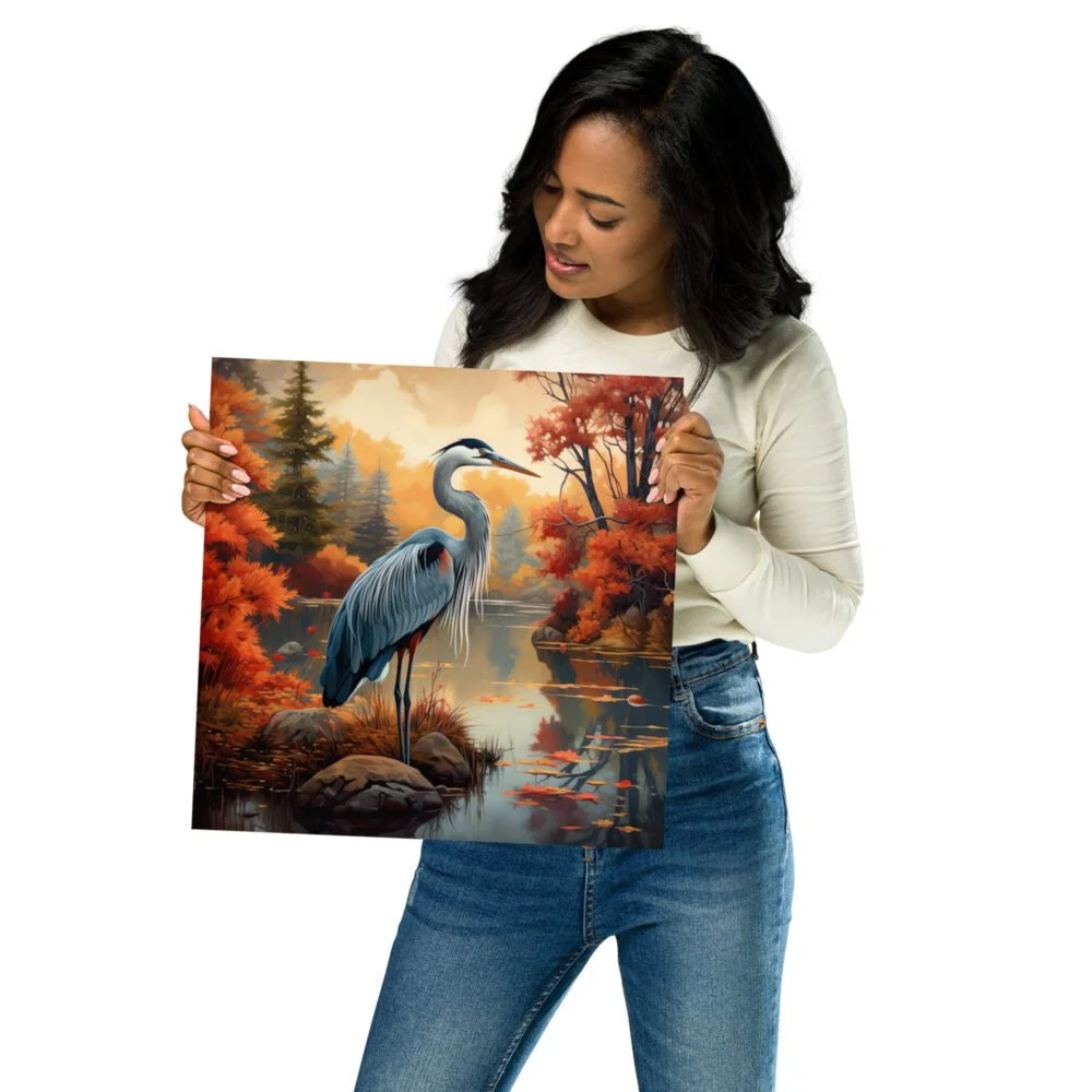 Great Blue Heron on Autumn Pond, Wall Decor
