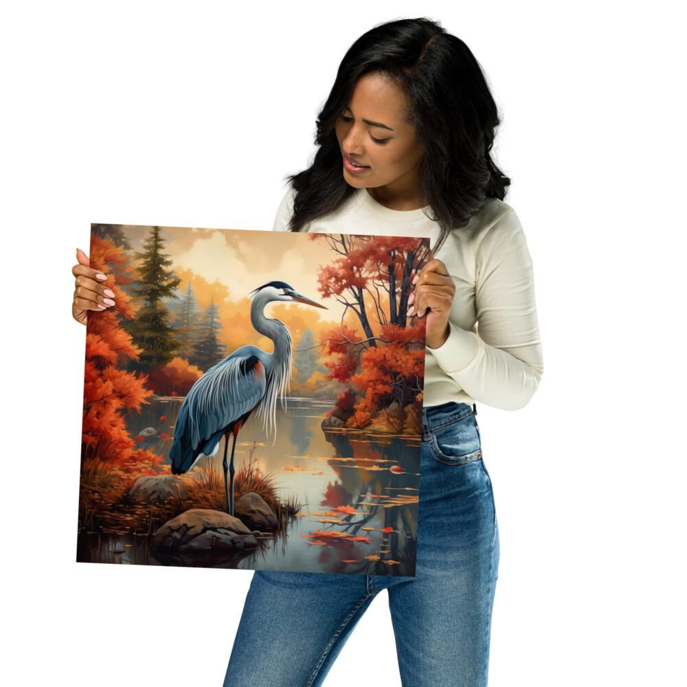 Great Blue Heron on Autumn Pond, Poster