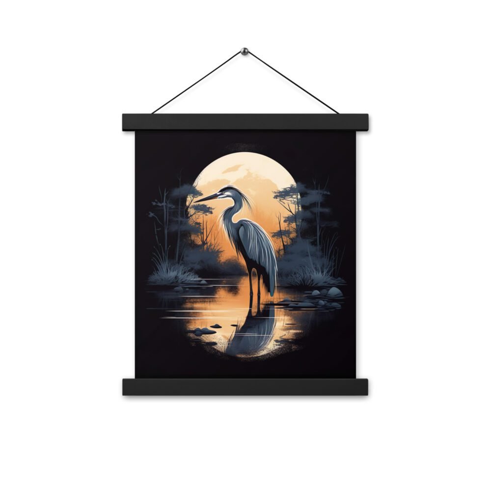 Full Moon Heron Bird Poster, with hangers