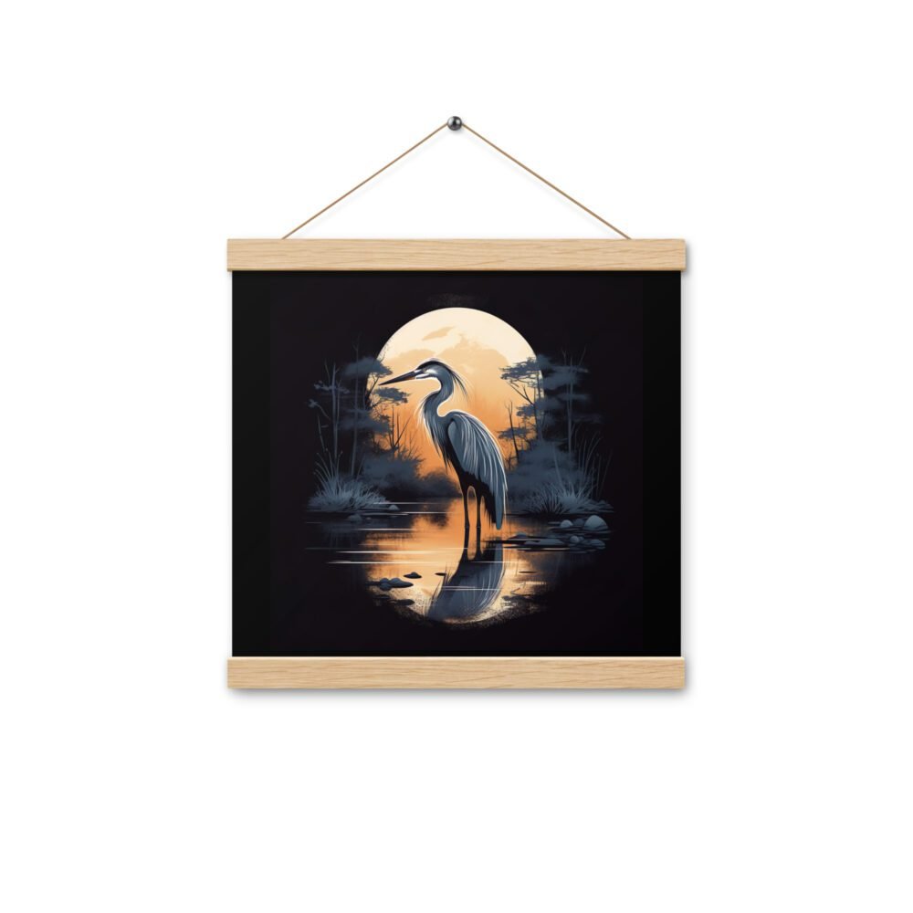 Full Moon Heron Bird Poster,