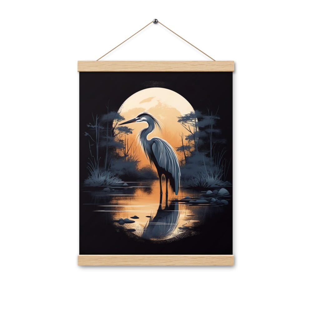 Full Moon Heron Bird Poster, brown