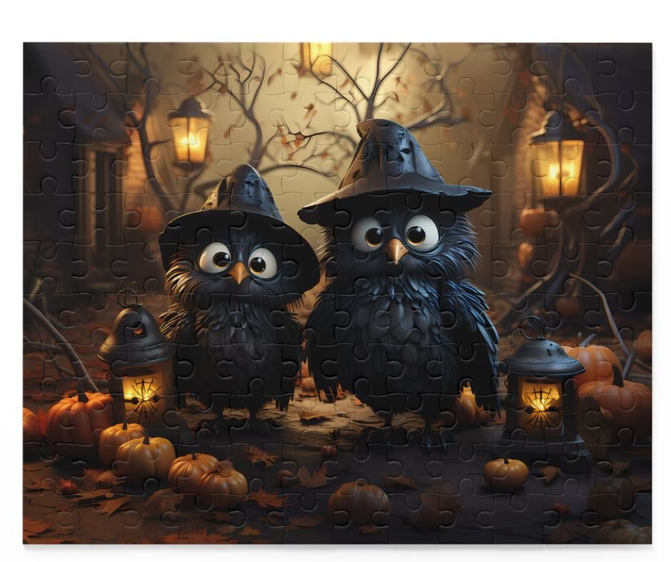 Spooky Owlets in Witch Hats Halloween Puzzle