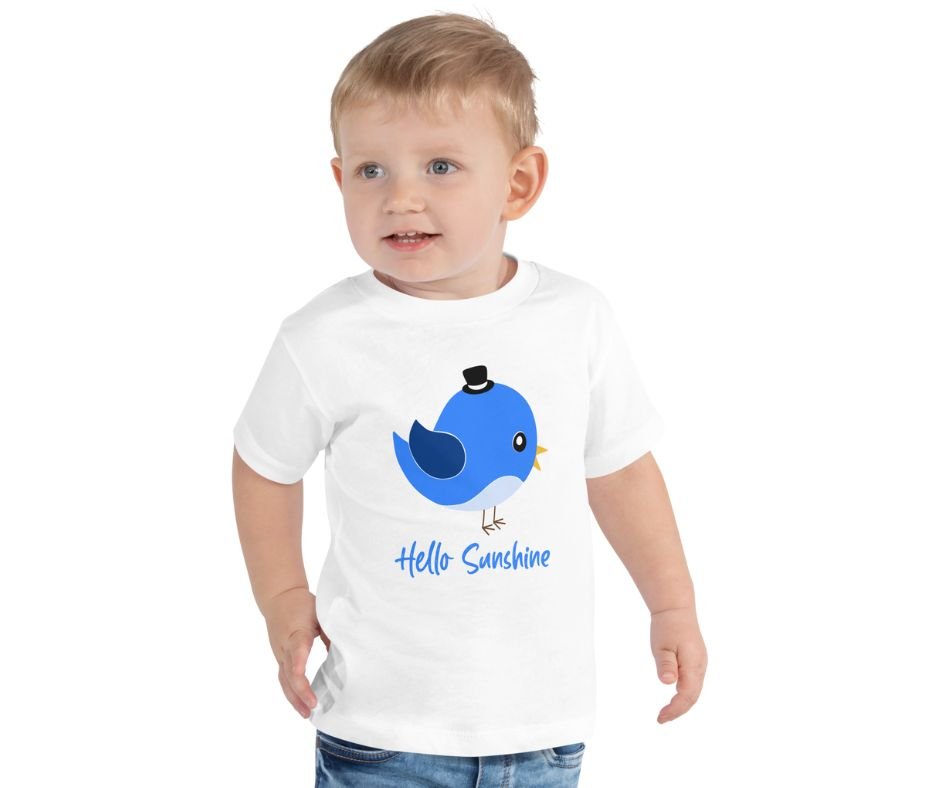 Hello Sunshine Toddler T-Shirt - Cute Blue Bird Graphic for Boys
