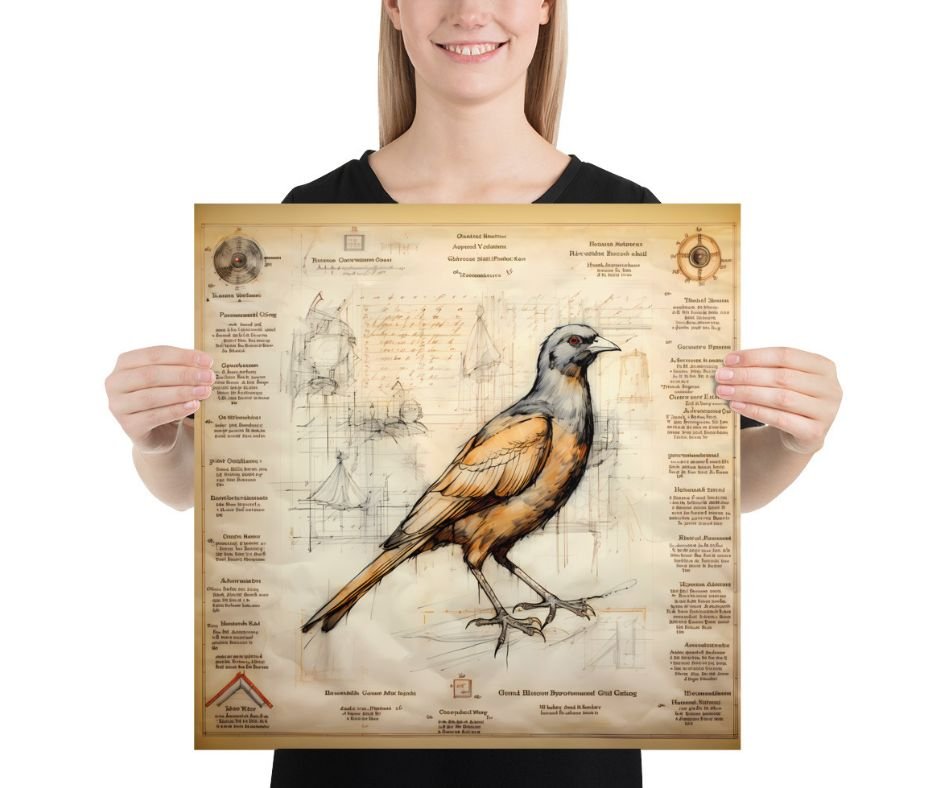 Leonardo Da Vinci Sketch-Style Bird Poster 🕊️