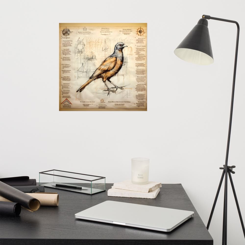Leonardo Da Vinci Sketch-Style Bird Poster 🕊️