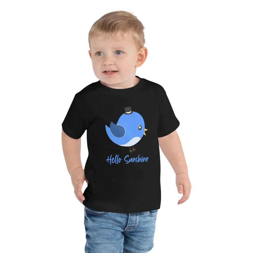 Hello Sunshine Toddler T-Shirt - Cute Blue Bird Graphic for Boys