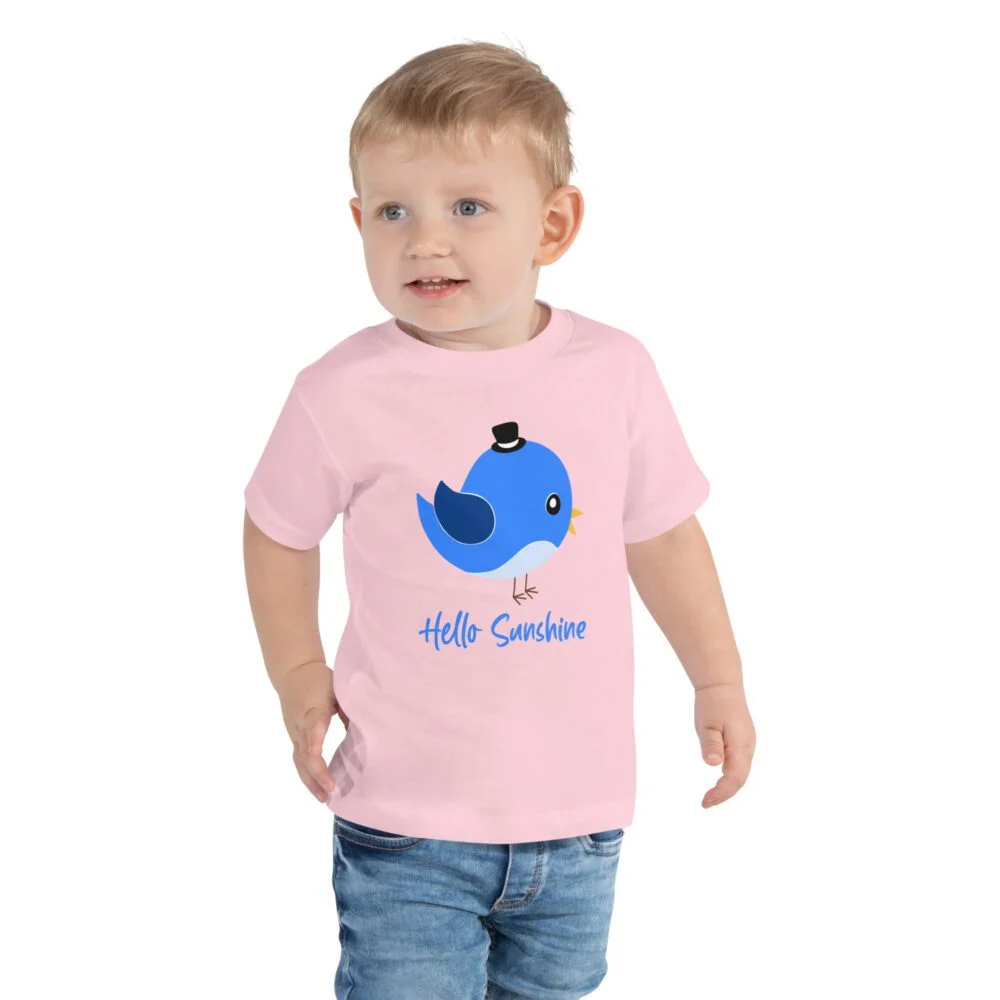 Hello Sunshine Toddler T-Shirt - Cute Blue Bird Graphic for Boys