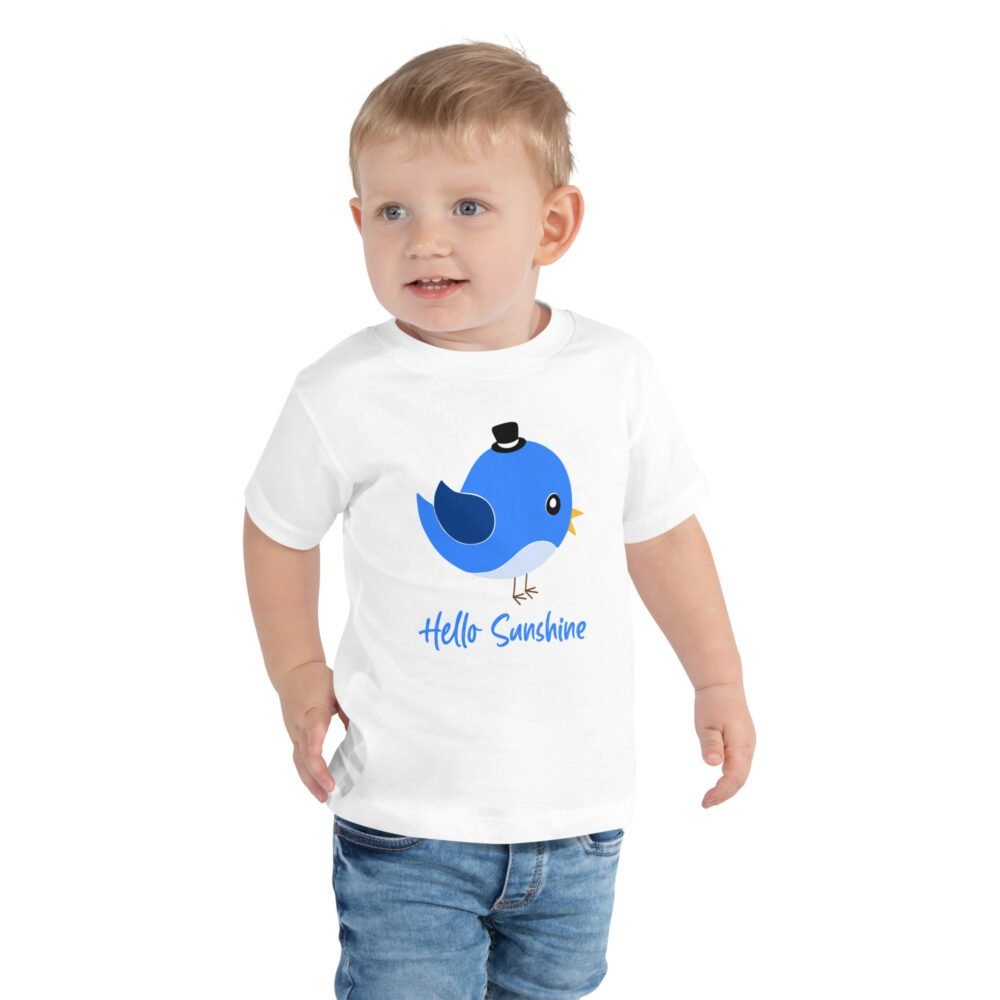 Hello Sunshine Toddler T-Shirt - Cute Blue Bird Graphic for Boys