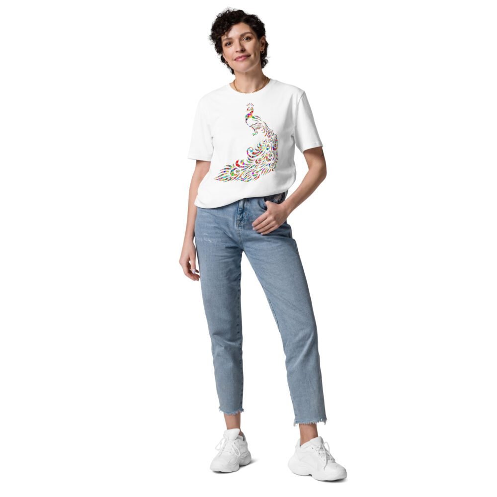 Colorful Dot Peacock Silhouette T-Shirt | Eco-Friendly Fashion