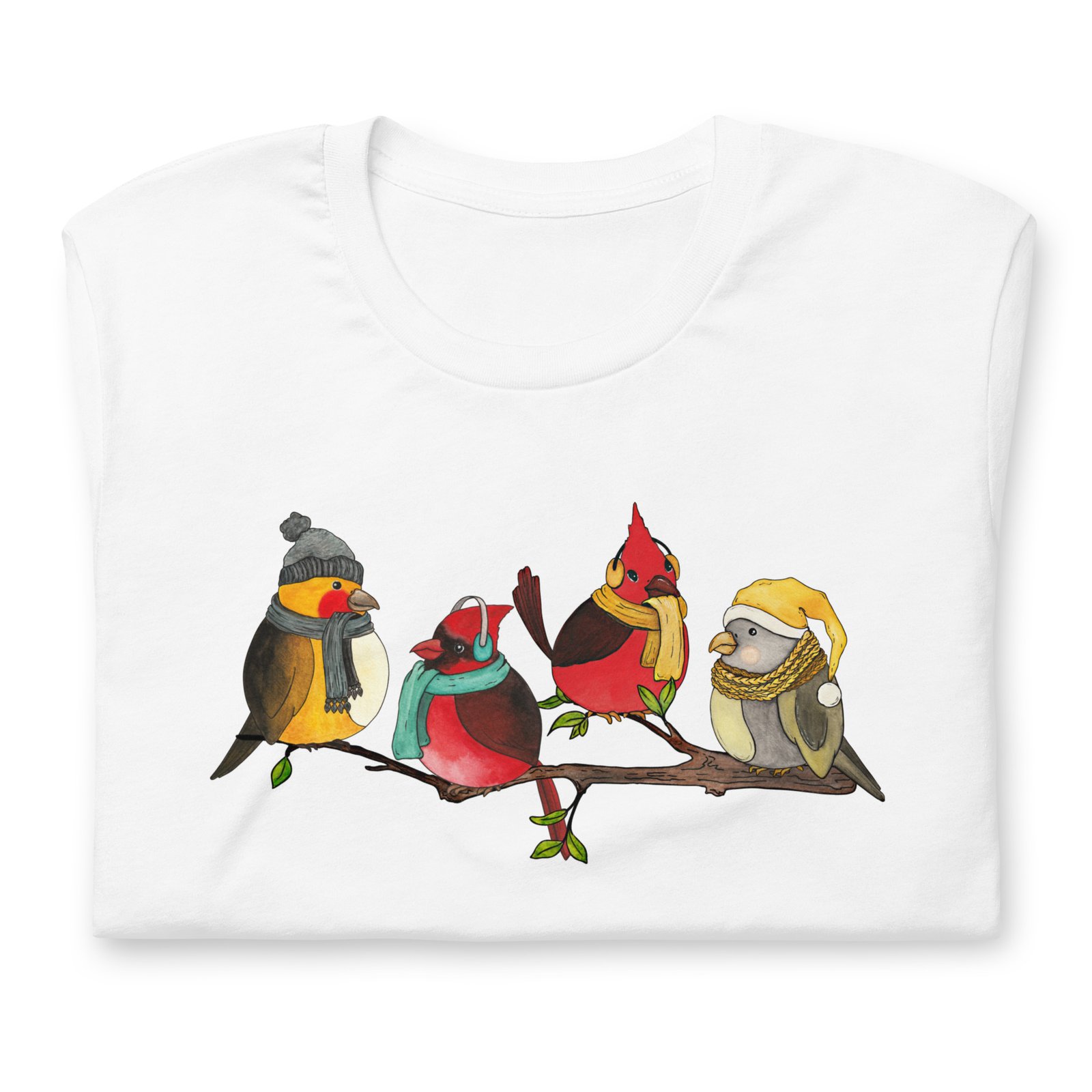 Winter Birds Watercolor T-shirt - A Perfect Christmas Gift