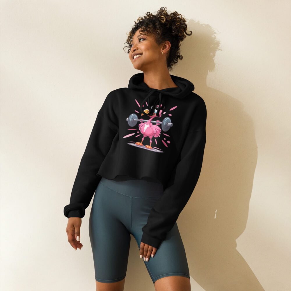 Muscle Flamingo Barbell Crop Hoodie – Funny Gym Wear for Fit Women