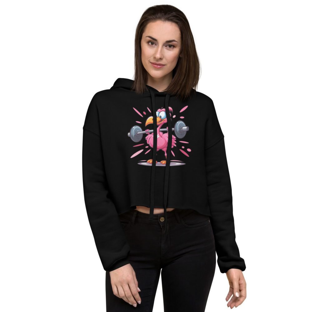 Muscle Flamingo Barbell Crop Hoodie – Funny Gym Wear for Fit Women