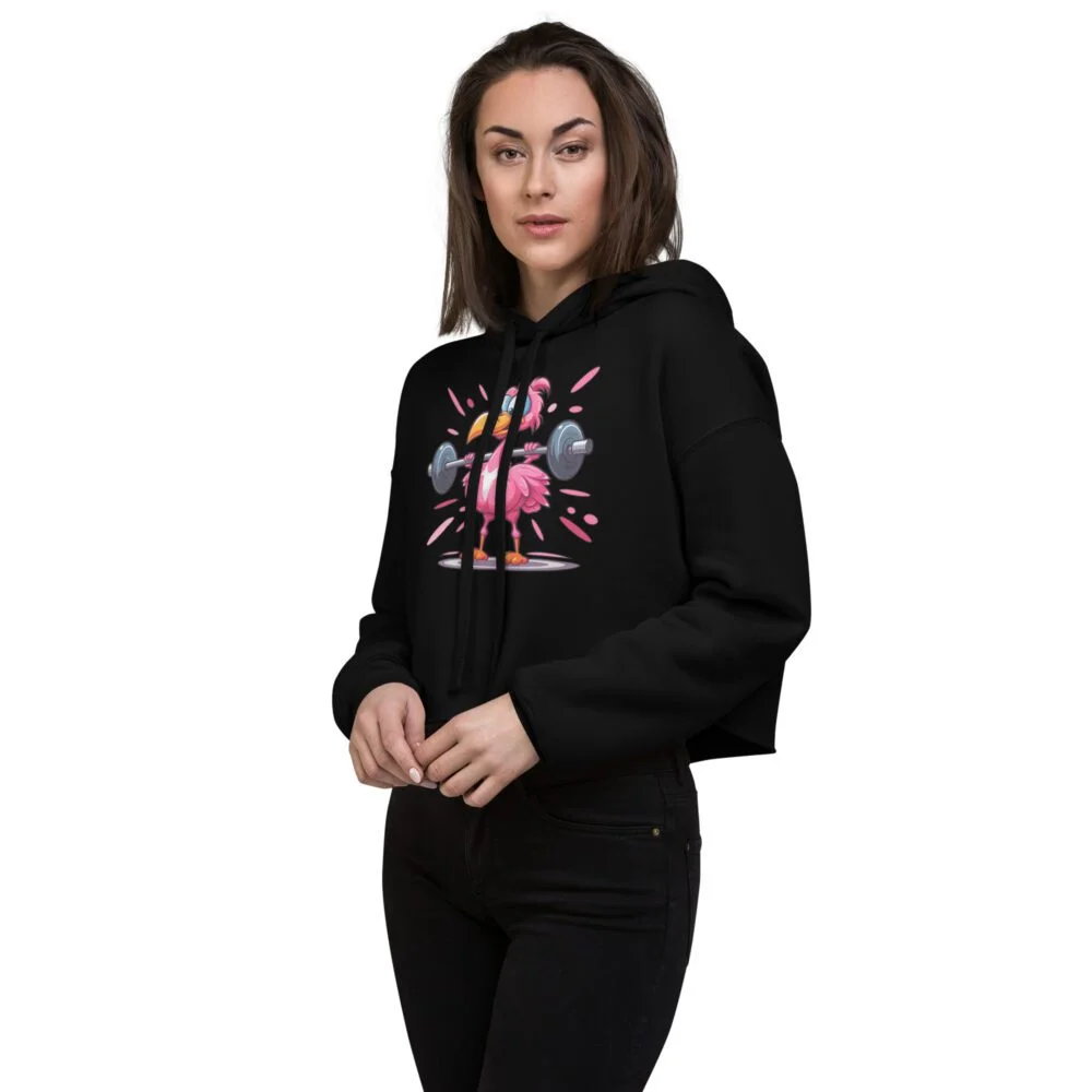 Muscle Flamingo Barbell Crop Hoodie – Funny Gym Wear for Fit Women