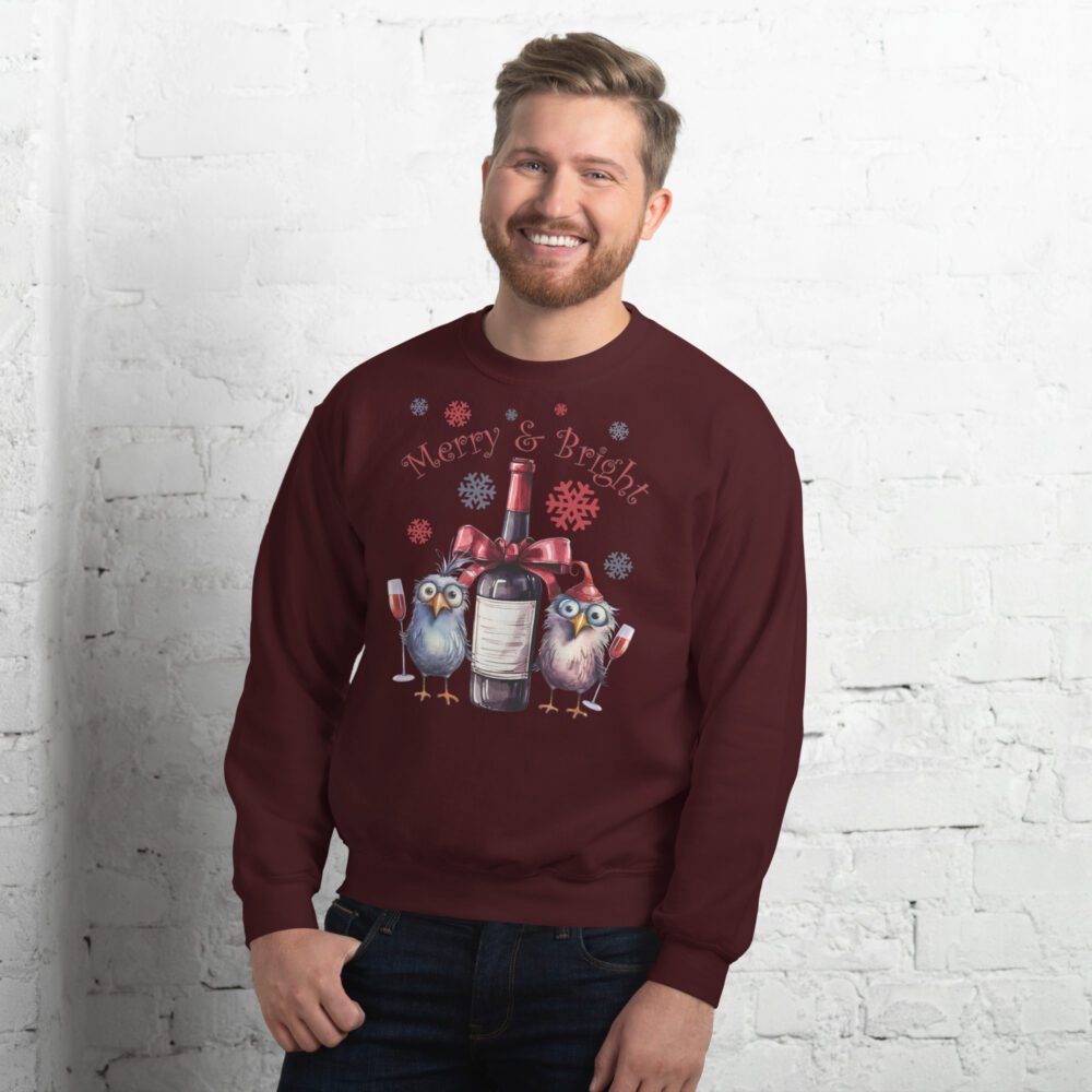 Merry and Bright Unisex Sweatshirt with Festive Bird Illustration