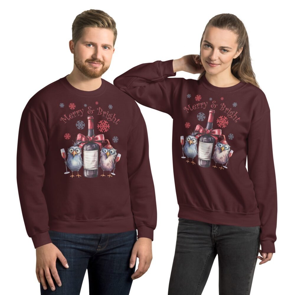 Merry and Bright Unisex Sweatshirt with Festive Bird Illustration