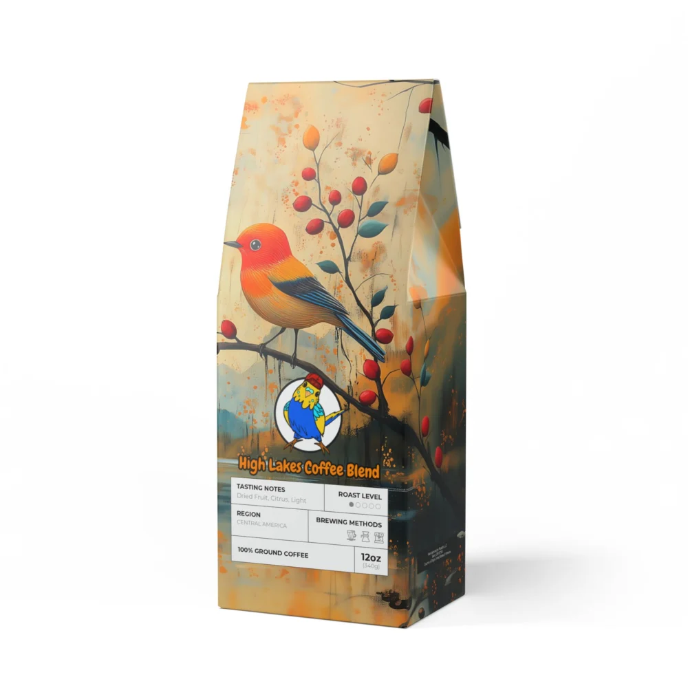 High Lakes Coffee Blend – Light Roast with Scenic Bird Artwork