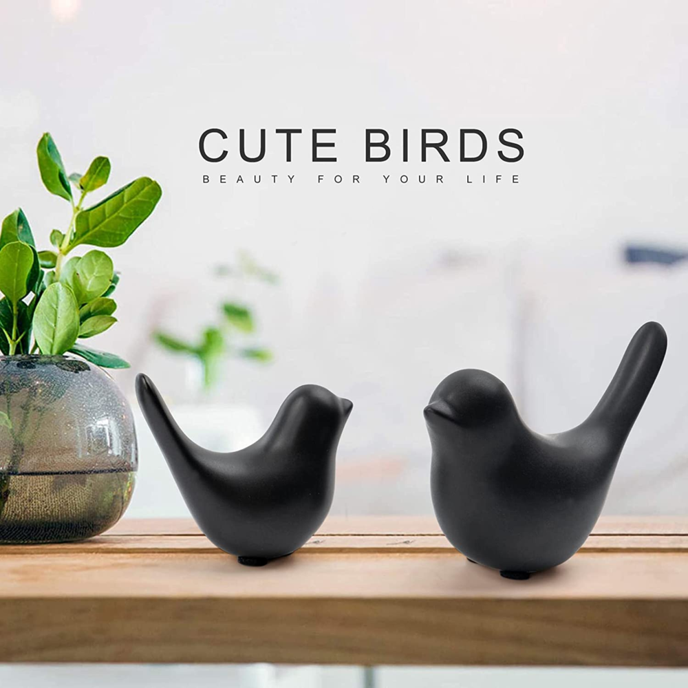 Small Animal Statues Home Decor Modern Style Birds Decorative Ornaments for Living Room, Bedroom, Office Desktop, Cabinets (Black 2Pcs) - Image 3