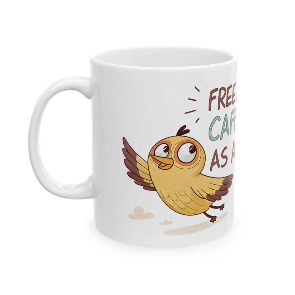 Colorful bird illustration coffee mug with cute phrase