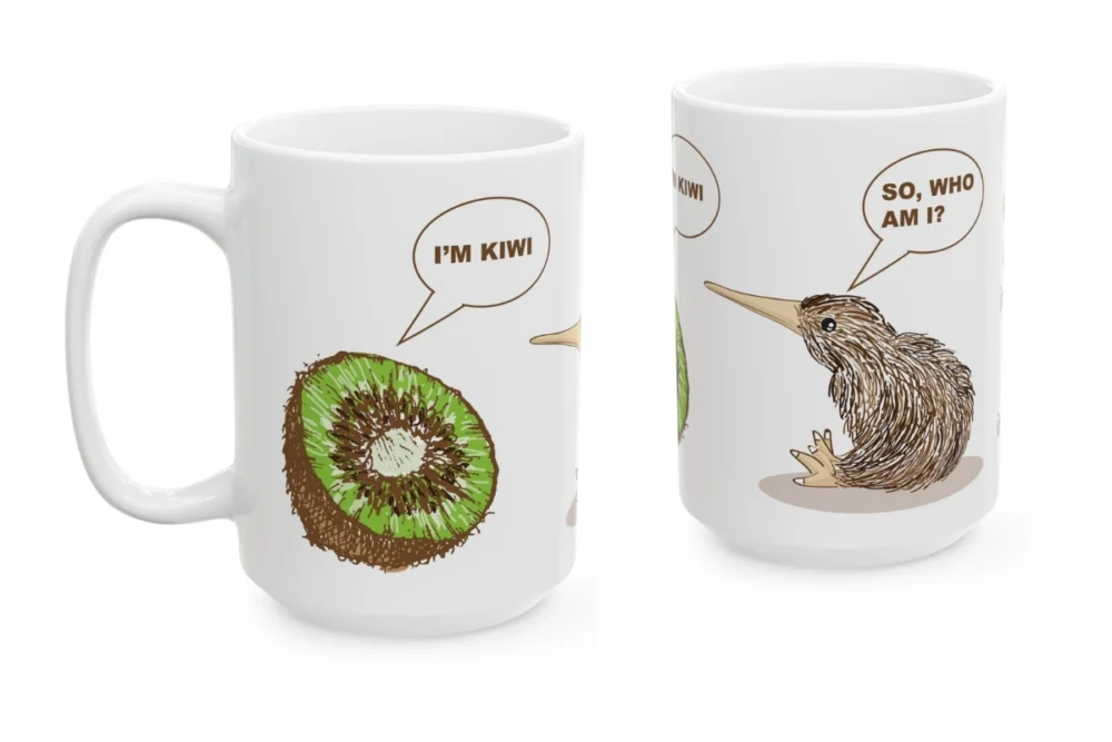 Funny Kiwi Bird & Fruit Mug – Flightless Introvert Joke – Cute Ceramic Coffee Cup Gift
