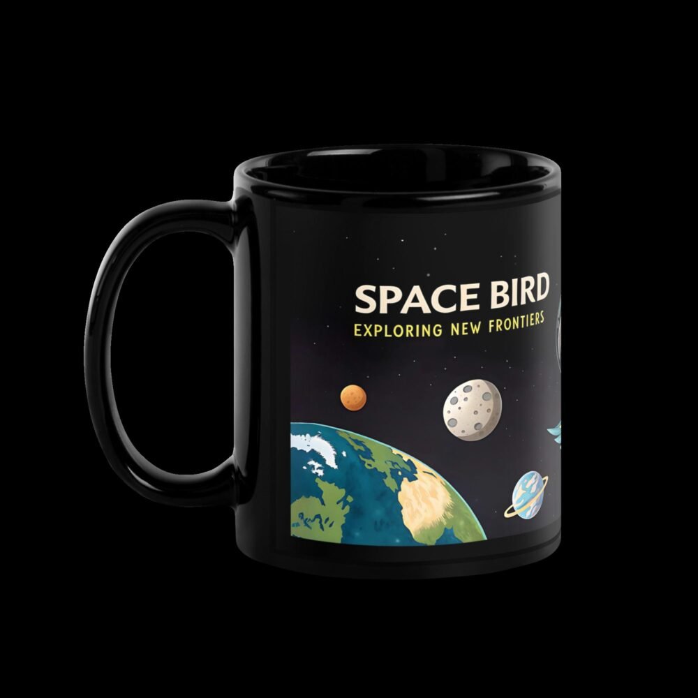 "Space Bird - Exploring New Frontiers" quote mug for National Space Day.