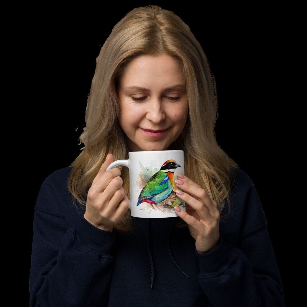 Inspirational "Feeling Divine" quote drinkware with whimsical bird art; a positive affirmation gift.