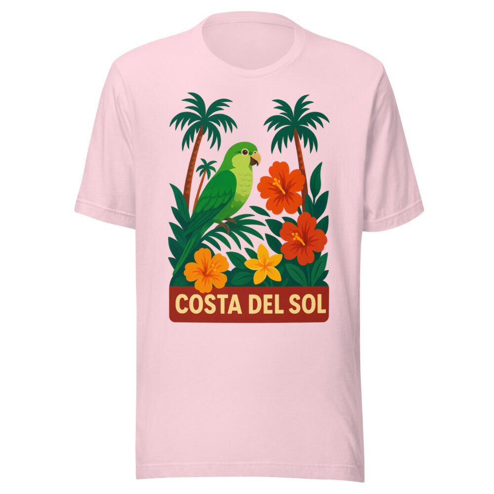 Men's/Women's (adjust as needed) vintage green parrot t-shirt, Costa del Sol vacation style.