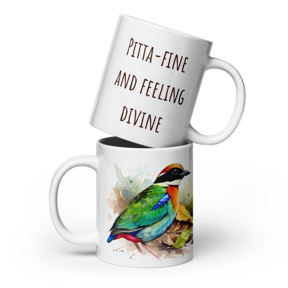 Colorful watercolor Pitta bird gift mug with an inspirational saying for nature enthusiasts.