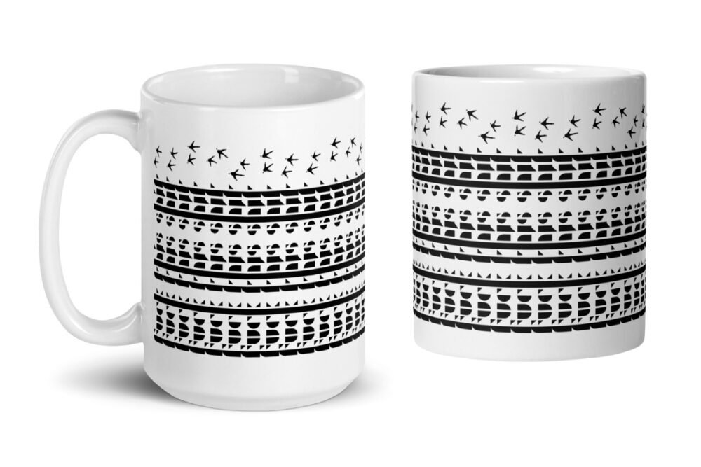 Office humor mug featuring a clever hidden "fuck this shit" swear word pattern combined with crow feet.