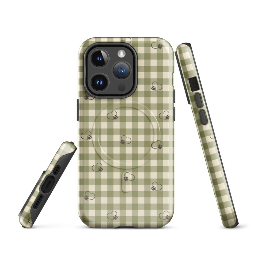 Heart Paw Print iPhone Case | Gingham MagSafe® Tough Cover - Image 6