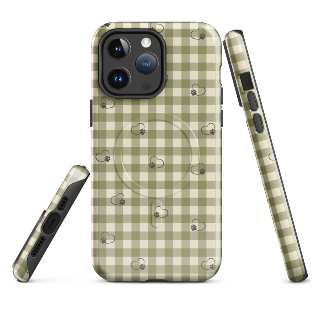 Heart Paw Print iPhone Case | Gingham MagSafe® Tough Cover