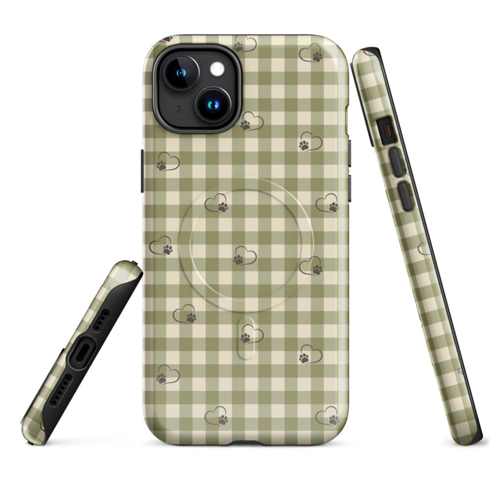 Heart Paw Print iPhone Case | Gingham MagSafe® Tough Cover - Image 11