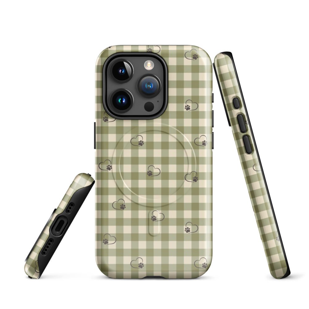 Heart Paw Print iPhone Case | Gingham MagSafe® Tough Cover - Image 13