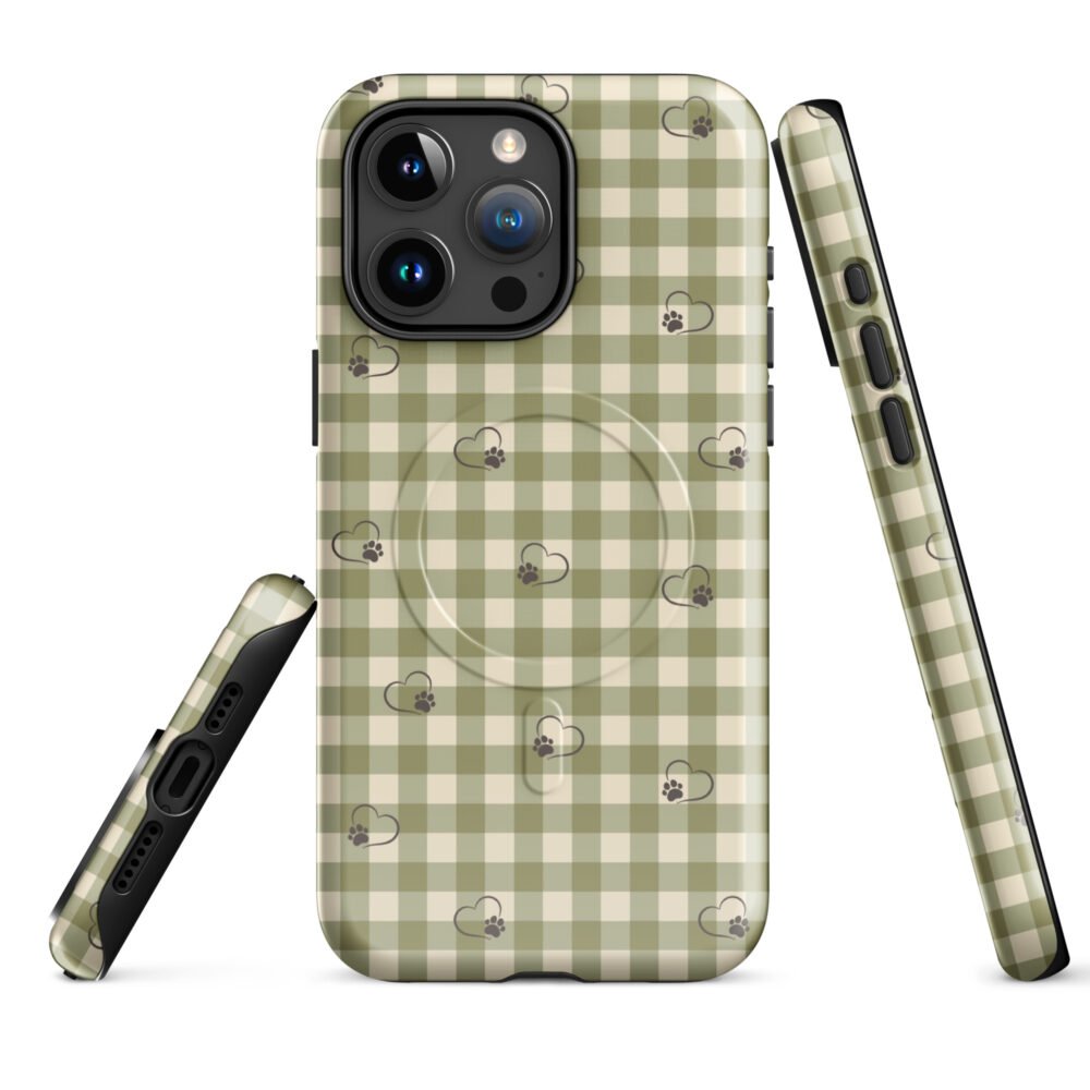 Heart Paw Print iPhone Case | Gingham MagSafe® Tough Cover - Image 15