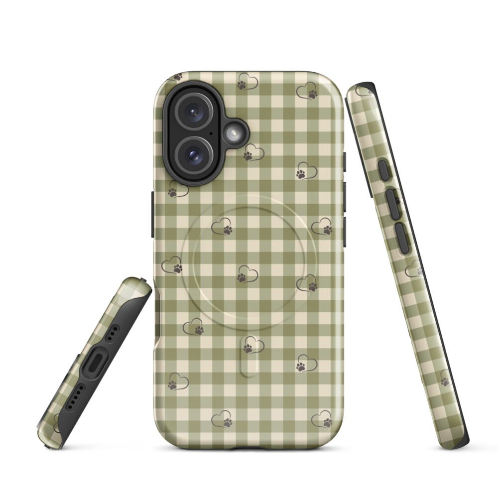 Heart Paw Print iPhone Case | Gingham MagSafe® Tough Cover - Image 17