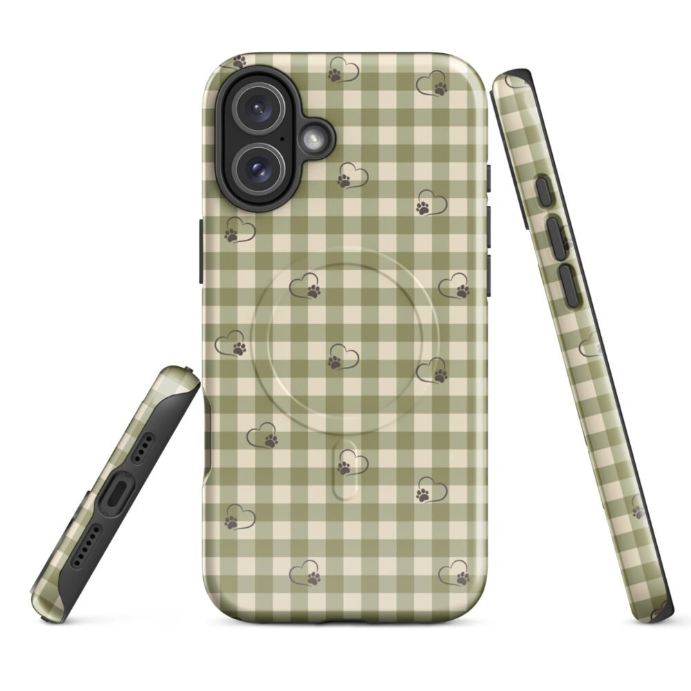 Heart Paw Print iPhone Case | Gingham MagSafe® Tough Cover - Image 19