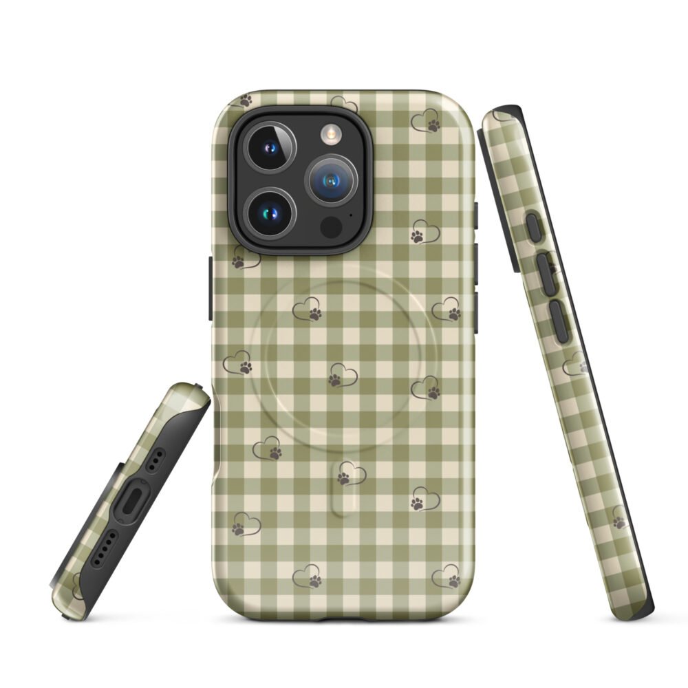 Heart Paw Print iPhone Case | Gingham MagSafe® Tough Cover - Image 21