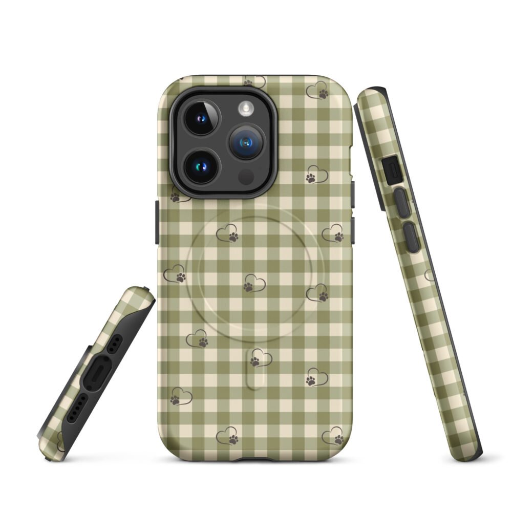 Heart Paw Print iPhone Case | Gingham MagSafe® Tough Cover - Image 7