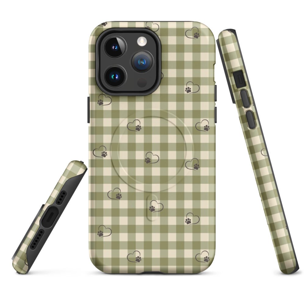Heart Paw Print iPhone Case | Gingham MagSafe® Tough Cover - Image 8