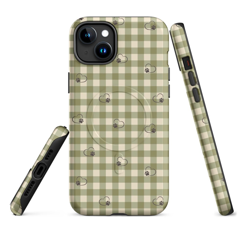 Heart Paw Print iPhone Case | Gingham MagSafe® Tough Cover - Image 12
