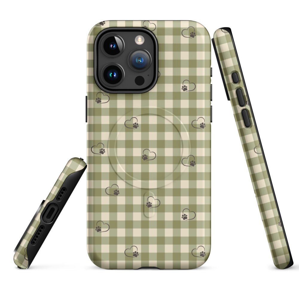 Heart Paw Print iPhone Case | Gingham MagSafe® Tough Cover - Image 16