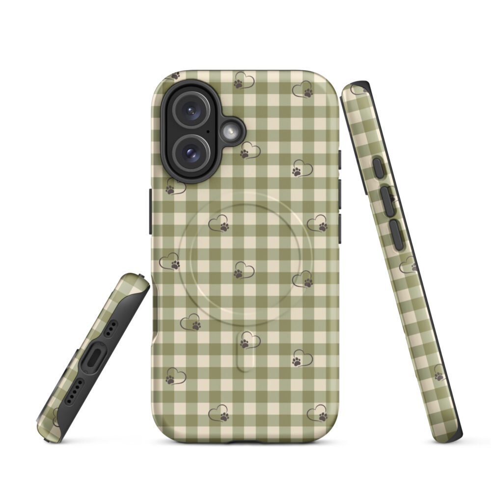 Heart Paw Print iPhone Case | Gingham MagSafe® Tough Cover - Image 18