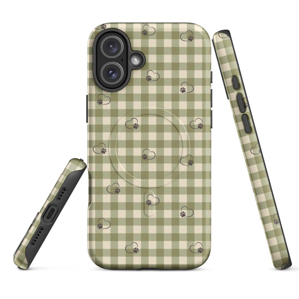 Heart Paw Print iPhone Case | Gingham MagSafe® Tough Cover - Image 20