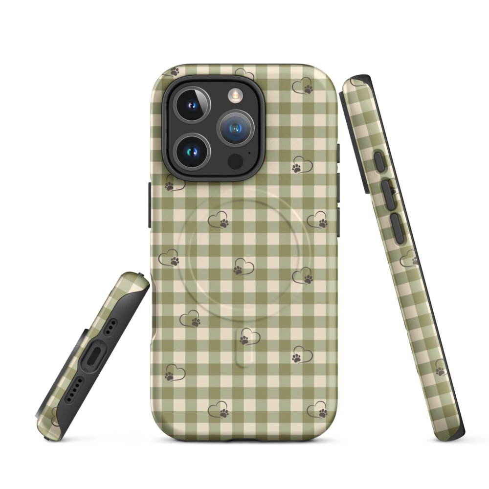 Heart Paw Print iPhone Case | Gingham MagSafe® Tough Cover - Image 22
